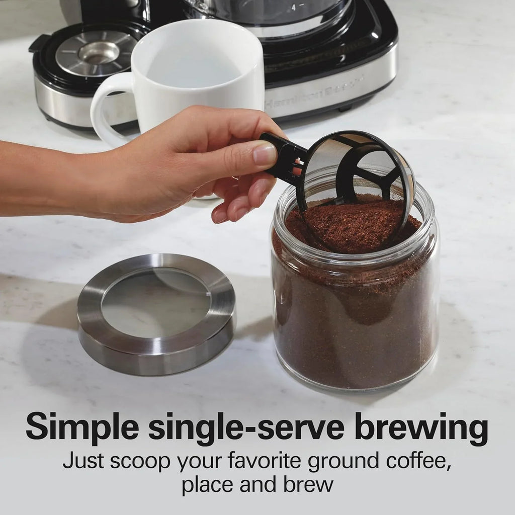 2025 Cafetera de goteo programable 2 en 1 Hamilton Beach, 12 tazas, jarra de vidrio, función pausa y sirve automática, color negro (49980R)