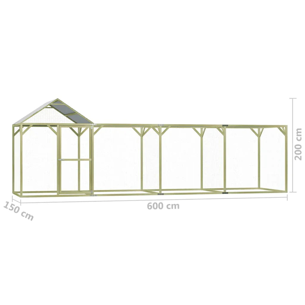 2025 Gallinero exterior 6 x 1,5 x 2 m – Recinto seguro de madera impregnada para aves y pequeños animales