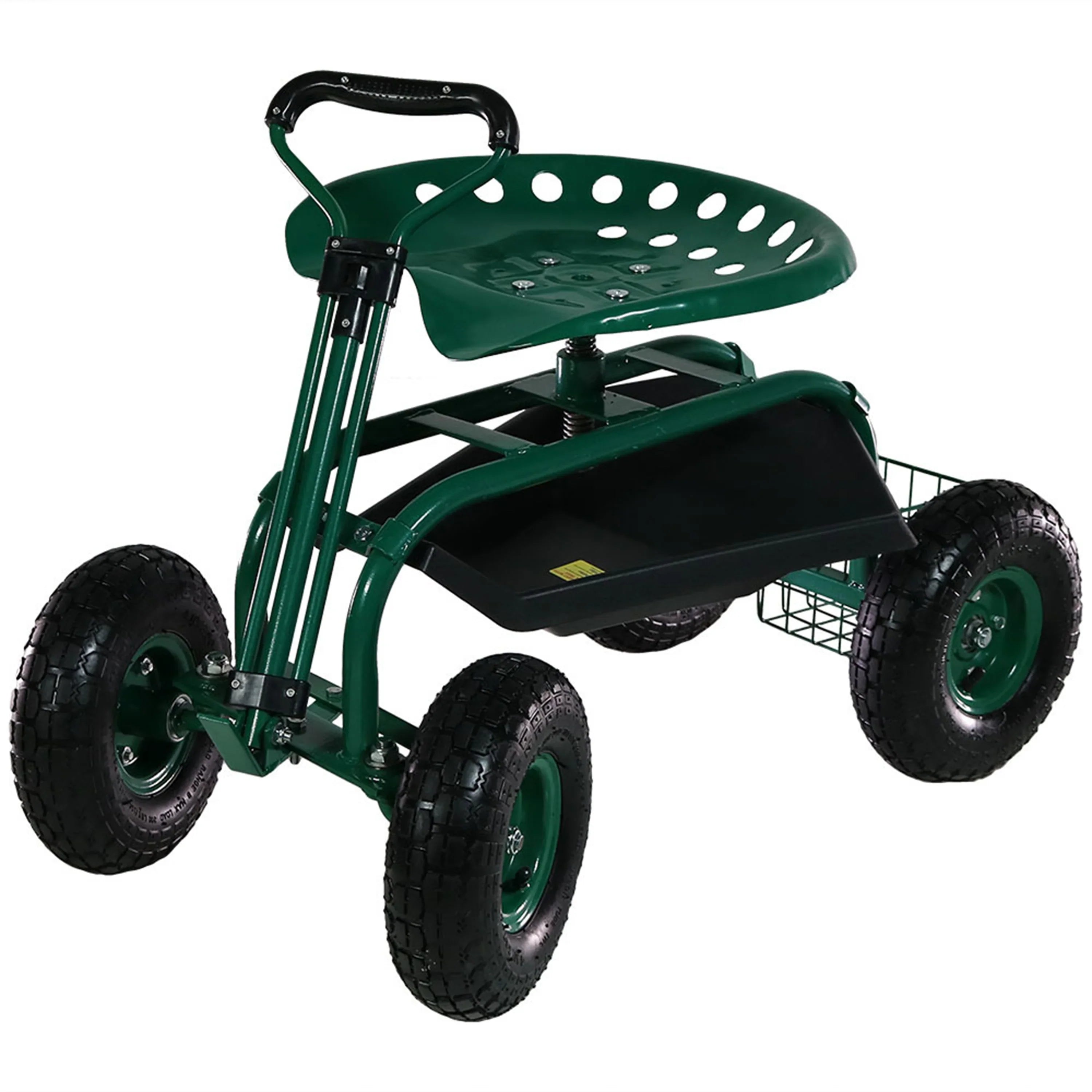 2025 Carrito de Jardín Rodante Sunnydaze con Asiento Giratorio y Manillar de Dirección