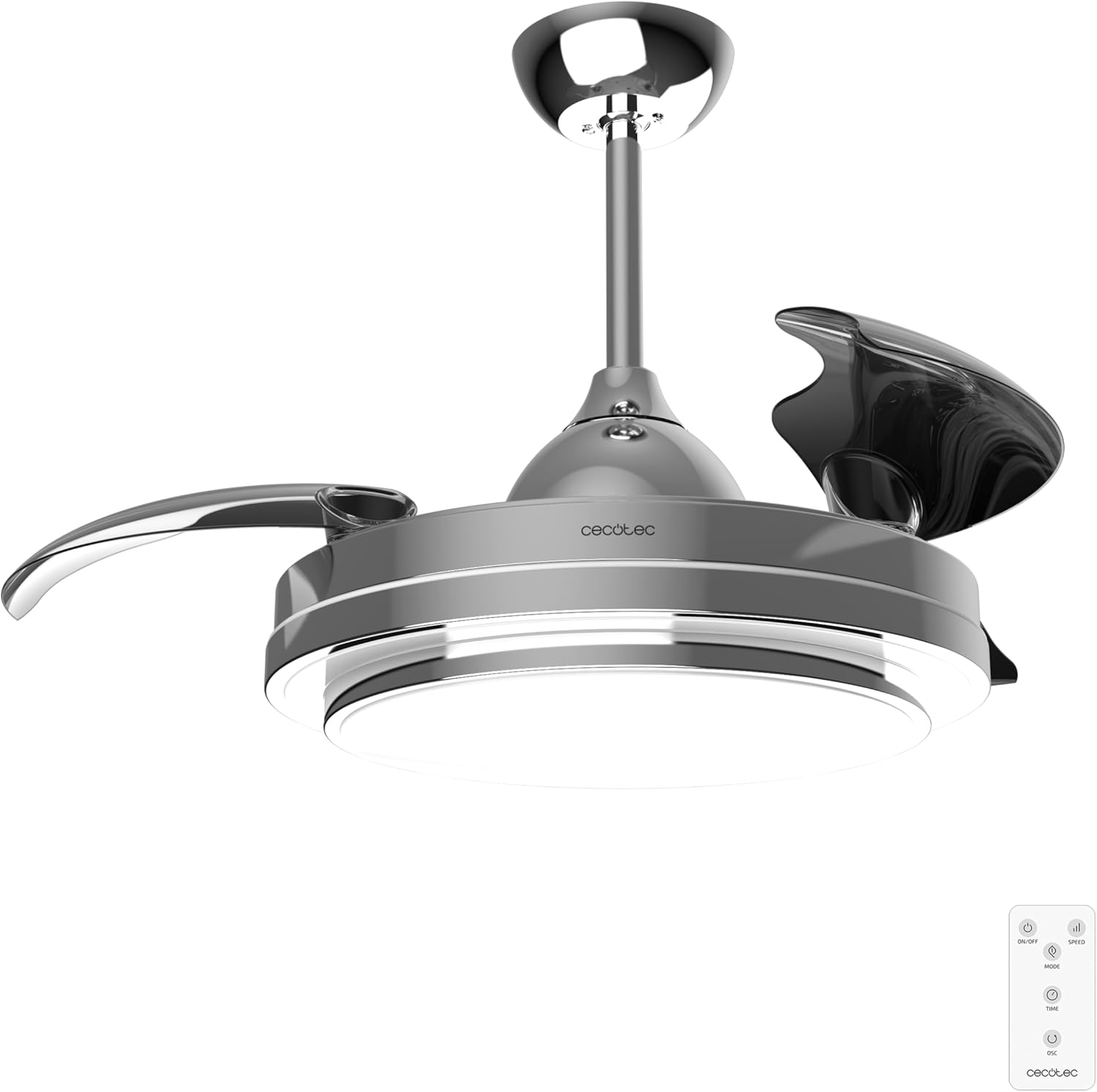 Ventilador de Techo Cecotec con Aspas Retráctiles y Lámpara Invisible EnergySilence Aero 4280 de Acero, 40 W, Diámetro 42 Pulgadas (106 cm), Temporizador, 3 Tonos de Luz, Función Verano-Invierno
