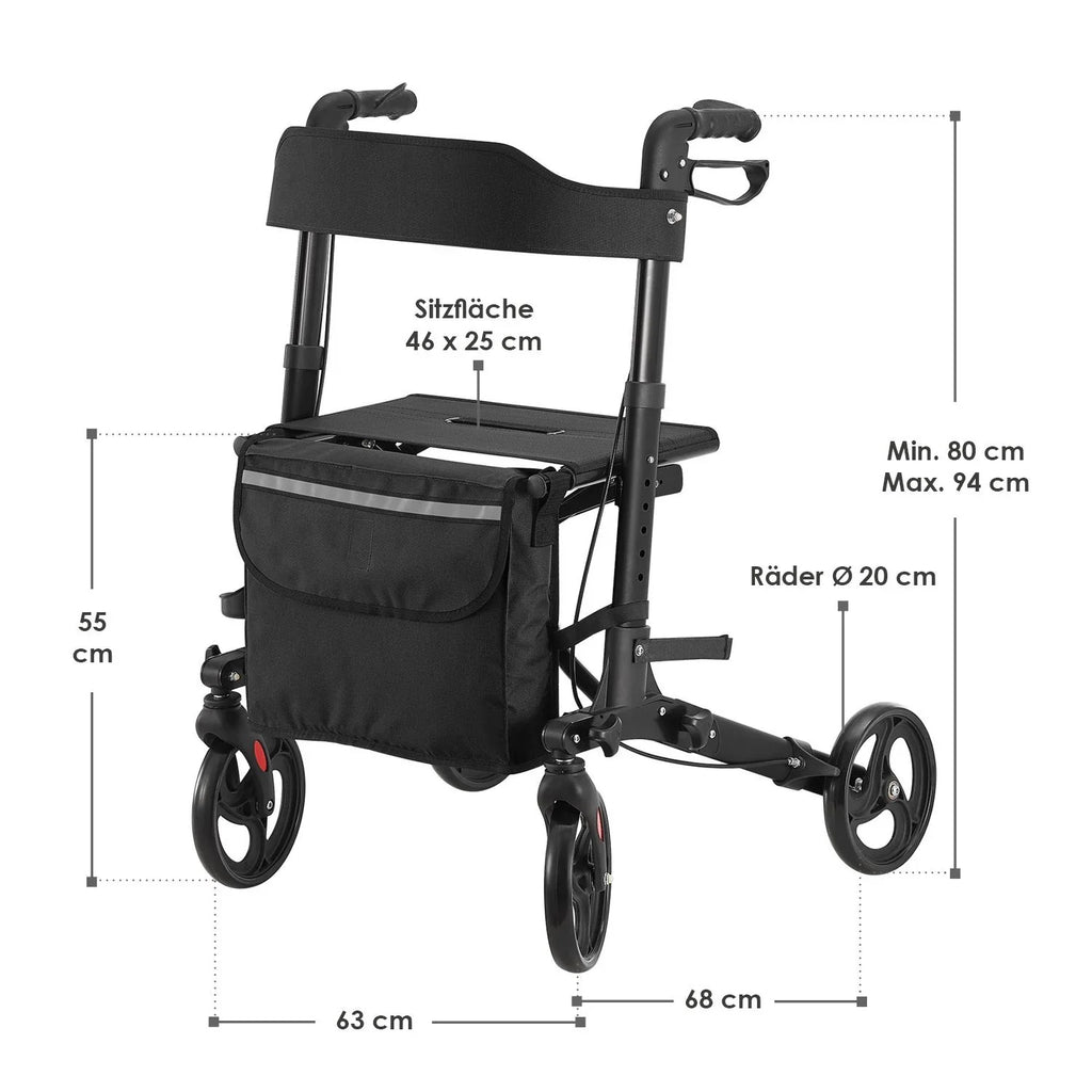 2025 Andador de aluminio Vital con asiento – Ligero, plegable y seguro